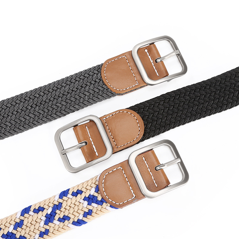 Ελαστική πλεκτή ζώνη για άνδρες και γυναίκες, πολυεστέρας, αγκράφα από κράμα, κλείσιμο με πείρο, πλάτος 2-4 cm