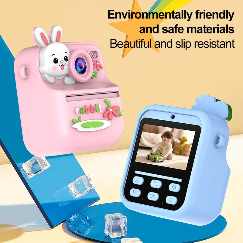 Lastele mini printimise kaamera silikoonkestaga, 1080P kahekordne kaamera, 2,4-tolline LCD, TF-kaarditugi, ABS-korpus, väljalase 2025.