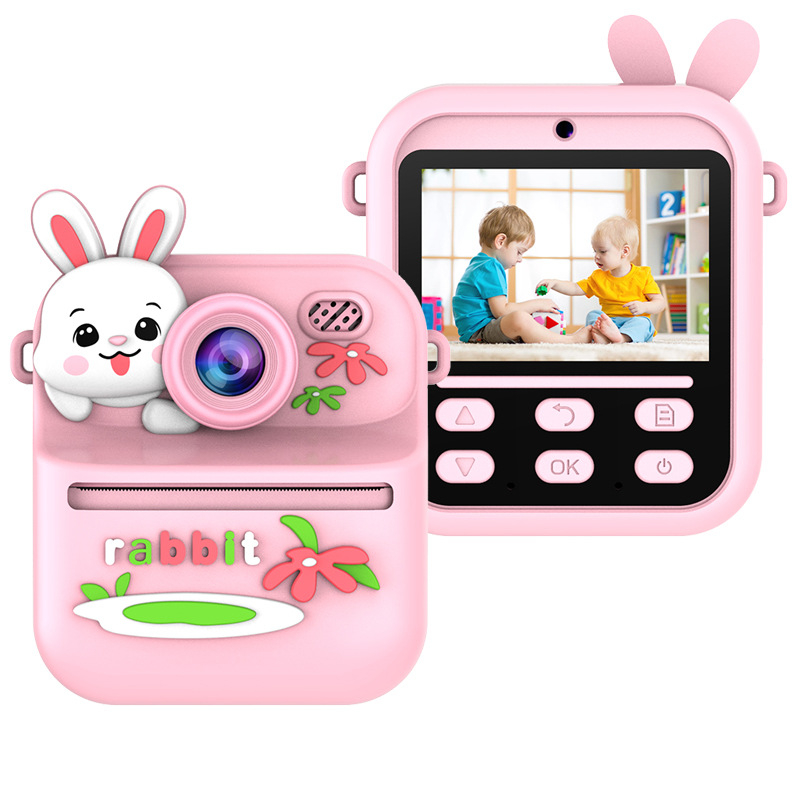Lastele mini printimise kaamera silikoonkestaga, 1080P kahekordne kaamera, 2,4-tolline LCD, TF-kaarditugi, ABS-korpus, väljalase 2025.