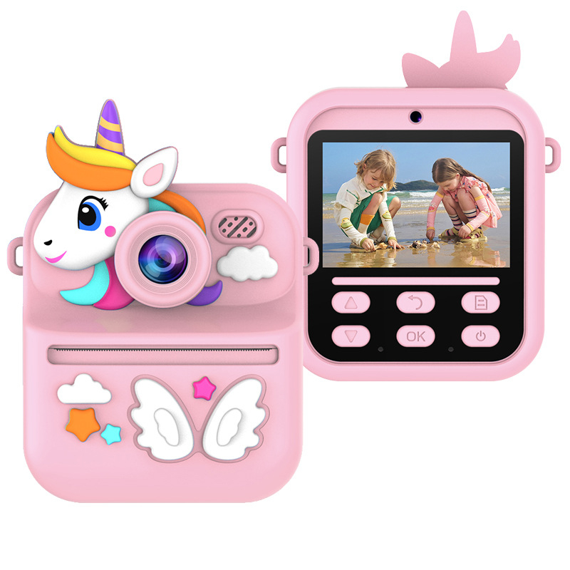 Lastele mini printimise kaamera silikoonkestaga, 1080P kahekordne kaamera, 2,4-tolline LCD, TF-kaarditugi, ABS-korpus, väljalase 2025.