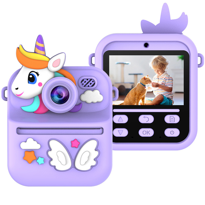 Lastele mini printimise kaamera silikoonkestaga, 1080P kahekordne kaamera, 2,4-tolline LCD, TF-kaarditugi, ABS-korpus, väljalase 2025.