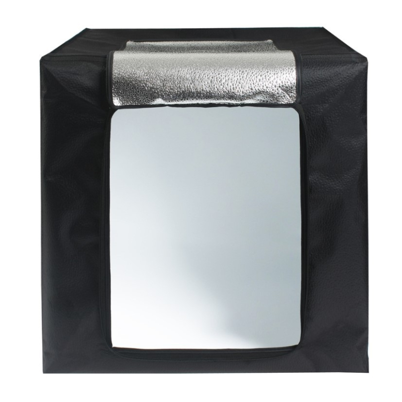LED šviesos dėžė studijai – sulankstoma, nešiojama švelniu apšvietimu still life fotografijoms; konstrukcija iš aliuminio plėvelės ir Oxford audinio; svoris 2,5/4/5,8 kg