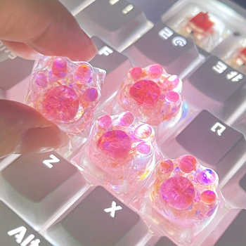 DIY смолна ключ капачка с котешка лапка – полупрозрачна, ръчна изработка, съвместима с cross-stem механични клавиатури, печатано лого, персонализирана обработка, лицензирана частна марка