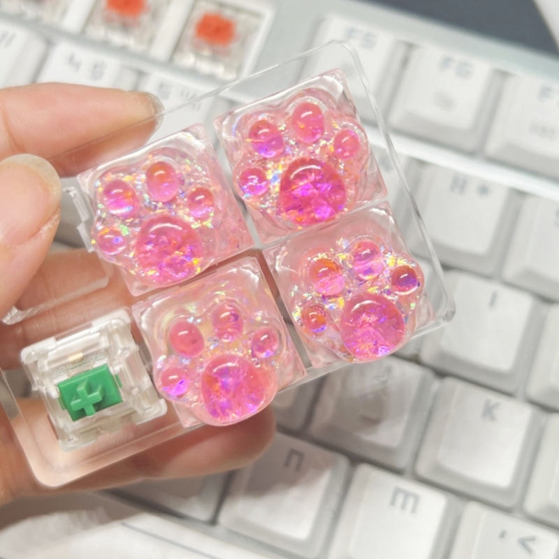 DIY смолна ключ капачка с котешка лапка – полупрозрачна, ръчна изработка, съвместима с cross-stem механични клавиатури, печатано лого, персонализирана обработка, лицензирана частна марка