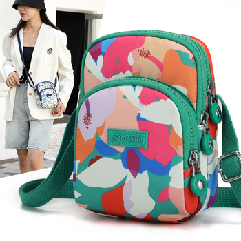 Ženska torbica za mobitel, višeslojna crossbody, etničkog stila (Oxford tkanina • zatvarač • unutarnja mreža sa zatvaračem • uspravni kvadratni oblik • podstava od poliestera)