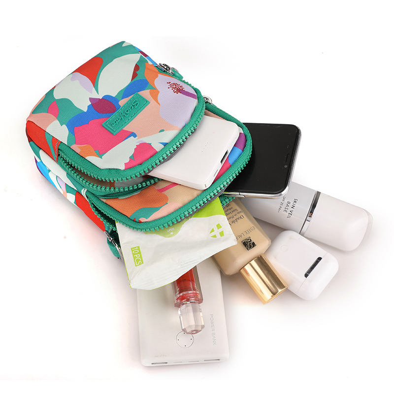 Ženska torbica za mobitel, višeslojna crossbody, etničkog stila (Oxford tkanina • zatvarač • unutarnja mreža sa zatvaračem • uspravni kvadratni oblik • podstava od poliestera)