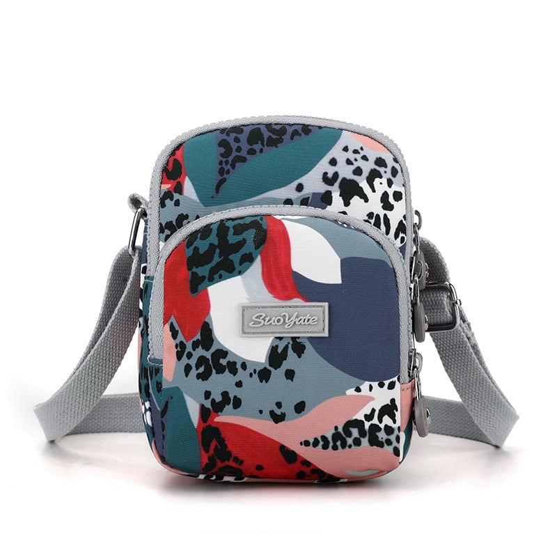 Ženska torbica za mobitel, višeslojna crossbody, etničkog stila (Oxford tkanina • zatvarač • unutarnja mreža sa zatvaračem • uspravni kvadratni oblik • podstava od poliestera)