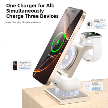Magnetický bezdrôtový nabíjač 3 v 1 pre Apple iPhone Qi2 PD rýchle nabíjanie, celkový výkon 23W (Telefón 15W / Slúchadlá 5W / Hodinky 2,5W)
