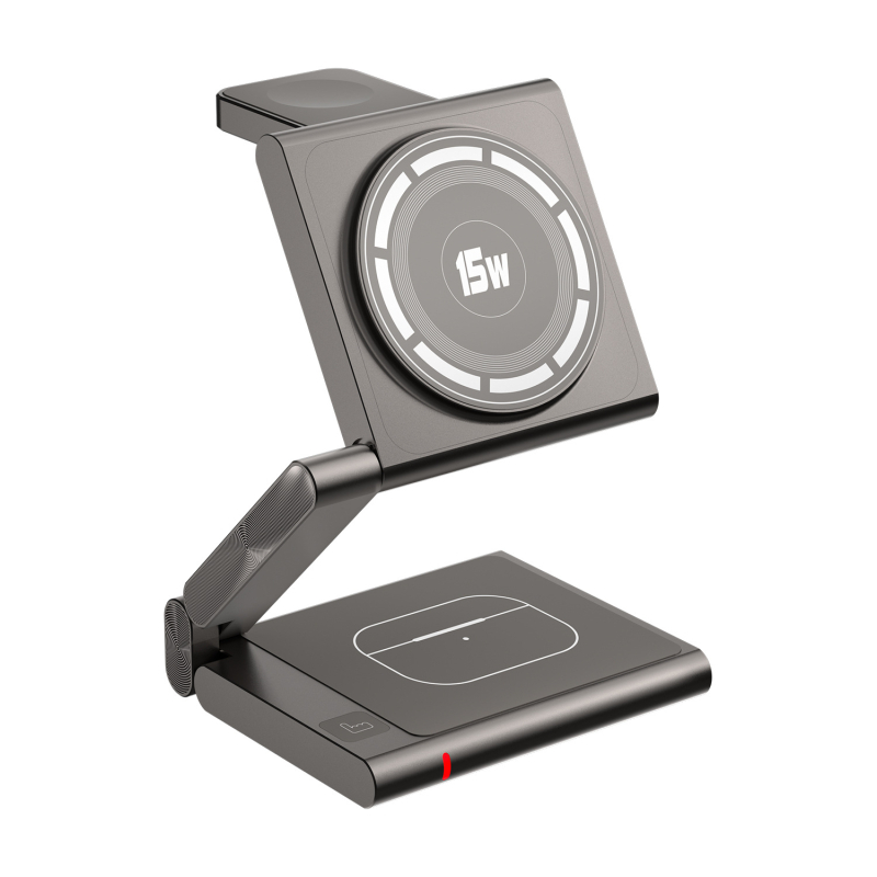 Magnetický bezdrôtový nabíjač 3 v 1 pre Apple iPhone Qi2 PD rýchle nabíjanie, celkový výkon 23W (Telefón 15W / Slúchadlá 5W / Hodinky 2,5W)