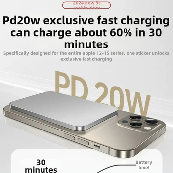CCC sertificēts MagSafe bezvadu Power Bank iPhone ierīcēm – 15W izvads, QC 2.0 ātrā uzlāde