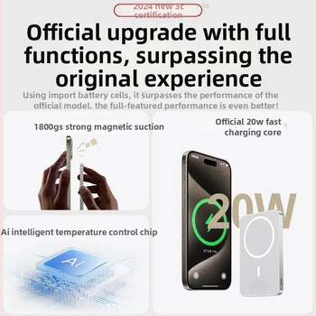 CCC sertificēts MagSafe bezvadu Power Bank iPhone ierīcēm – 15W izvads, QC 2.0 ātrā uzlāde