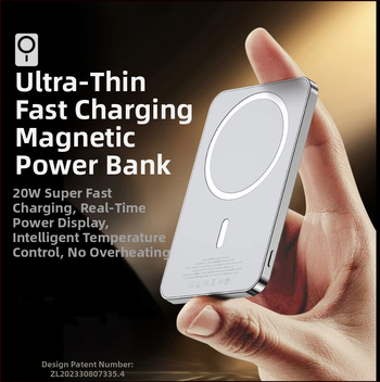 CCC sertificēts MagSafe bezvadu Power Bank iPhone ierīcēm – 15W izvads, QC 2.0 ātrā uzlāde