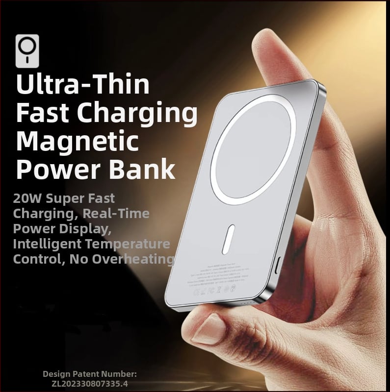 CCC sertificēts MagSafe bezvadu Power Bank iPhone ierīcēm – 15W izvads, QC 2.0 ātrā uzlāde