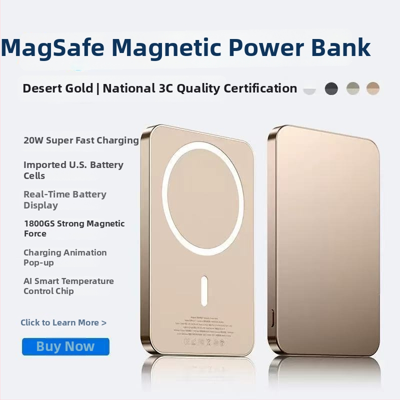 CCC sertificēts MagSafe bezvadu Power Bank iPhone ierīcēm – 15W izvads, QC 2.0 ātrā uzlāde