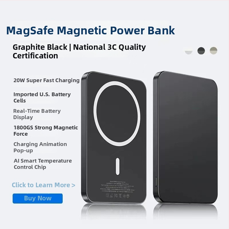 CCC sertificēts MagSafe bezvadu Power Bank iPhone ierīcēm – 15W izvads, QC 2.0 ātrā uzlāde