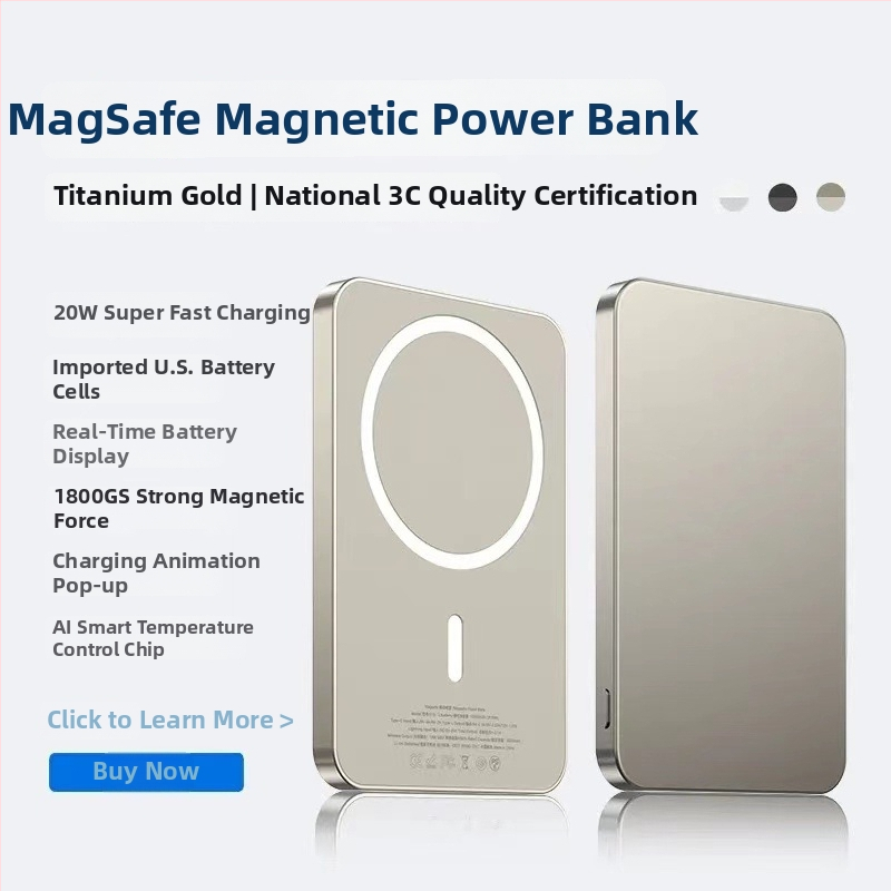 CCC sertificēts MagSafe bezvadu Power Bank iPhone ierīcēm – 15W izvads, QC 2.0 ātrā uzlāde