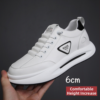 Vīriešu ādas sporta apavi ar slēgtu augstuma palielināšanu, virsma no govs ādas, PU iekšējā zolīte ar sietu, gumijas zole, zems papēdis 1-3 cm