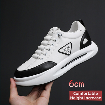 Vīriešu ādas sporta apavi ar slēgtu augstuma palielināšanu, virsma no govs ādas, PU iekšējā zolīte ar sietu, gumijas zole, zems papēdis 1-3 cm