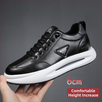 Vīriešu ādas sporta apavi ar slēgtu augstuma palielināšanu, virsma no govs ādas, PU iekšējā zolīte ar sietu, gumijas zole, zems papēdis 1-3 cm