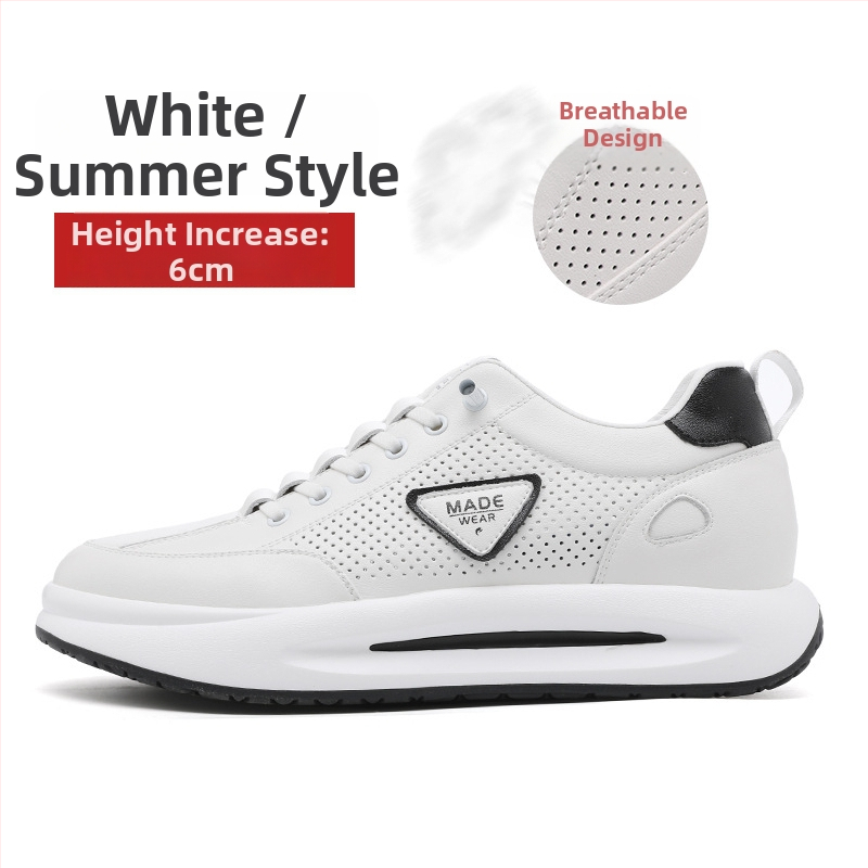 Vīriešu ādas sporta apavi ar slēgtu augstuma palielināšanu, virsma no govs ādas, PU iekšējā zolīte ar sietu, gumijas zole, zems papēdis 1-3 cm