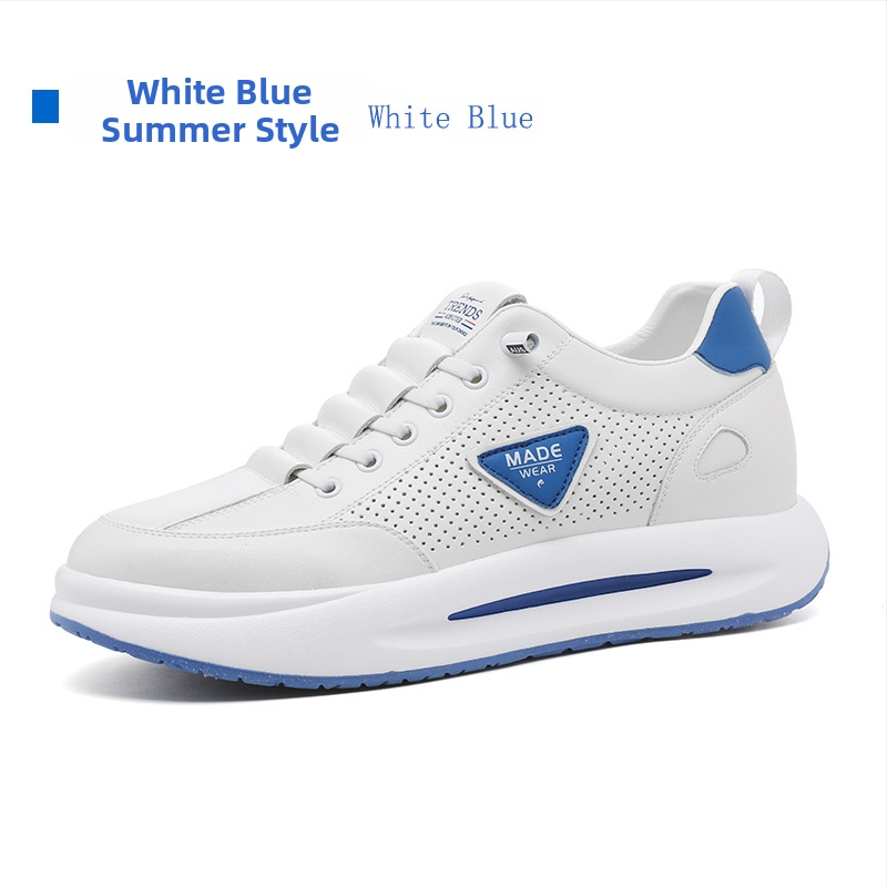 Vīriešu ādas sporta apavi ar slēgtu augstuma palielināšanu, virsma no govs ādas, PU iekšējā zolīte ar sietu, gumijas zole, zems papēdis 1-3 cm