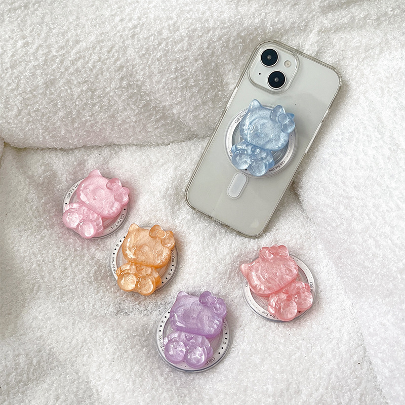 Stojan na telefón na stole s motívom KT mačky, magnetický, odnímateľný a vysúvací, z plastu, karikatúrny štýl