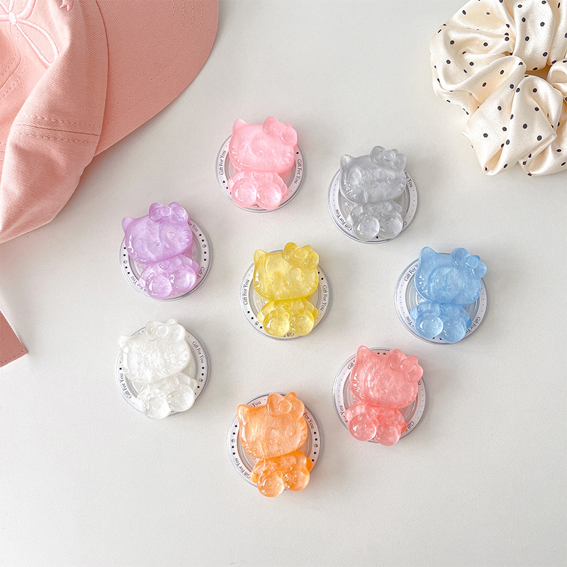 Stojan na telefón na stole s motívom KT mačky, magnetický, odnímateľný a vysúvací, z plastu, karikatúrny štýl