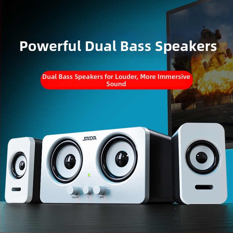 Datoru skaļruņi 2.1 ar USB barošanu, galda veidols, 3,5 mm ligzda, frekvenču diapazons 40 Hz–20 kHz, jauda 3 W