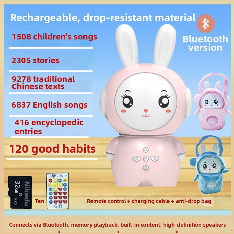 Детска образователна приказна машина с зайче — Bluetooth, дистанционно управление, MP3 възпроизвеждане, 8GB памет, ABS материал