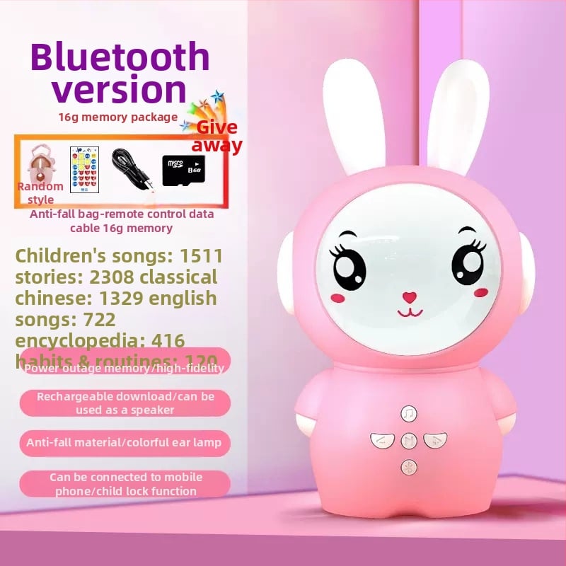 Детска образователна приказна машина с зайче — Bluetooth, дистанционно управление, MP3 възпроизвеждане, 8GB памет, ABS материал