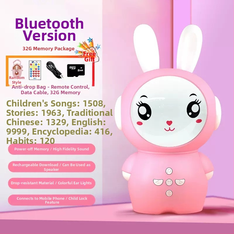 Детска образователна приказна машина с зайче — Bluetooth, дистанционно управление, MP3 възпроизвеждане, 8GB памет, ABS материал
