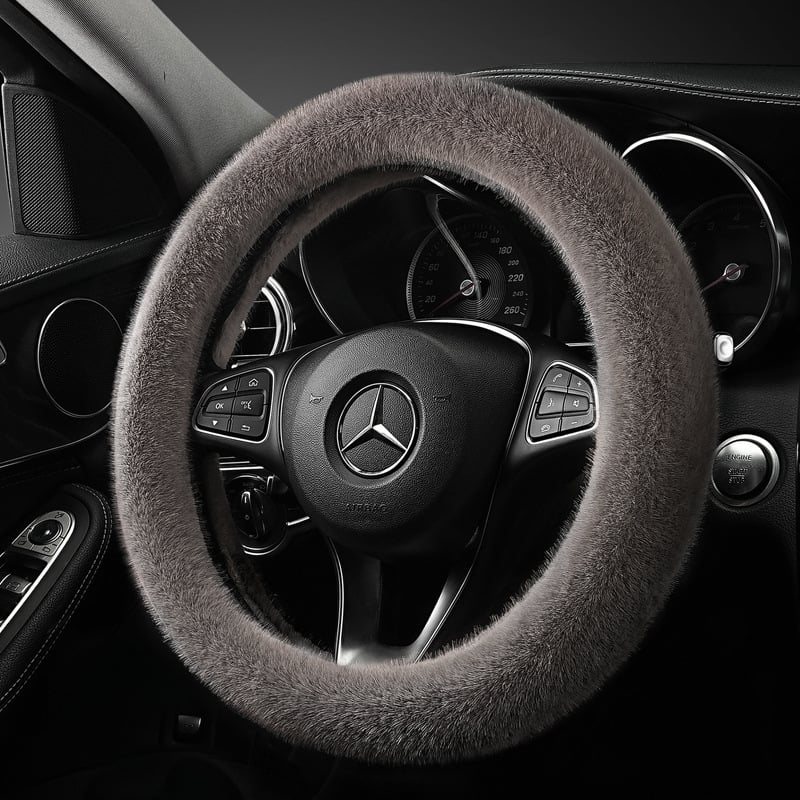 Husă de volan din pluș artificial, stil simplu, potrivire universală, cusută manual, pentru iarnă