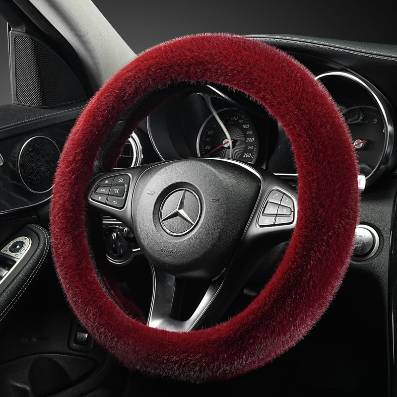 Husă de volan din pluș artificial, stil simplu, potrivire universală, cusută manual, pentru iarnă