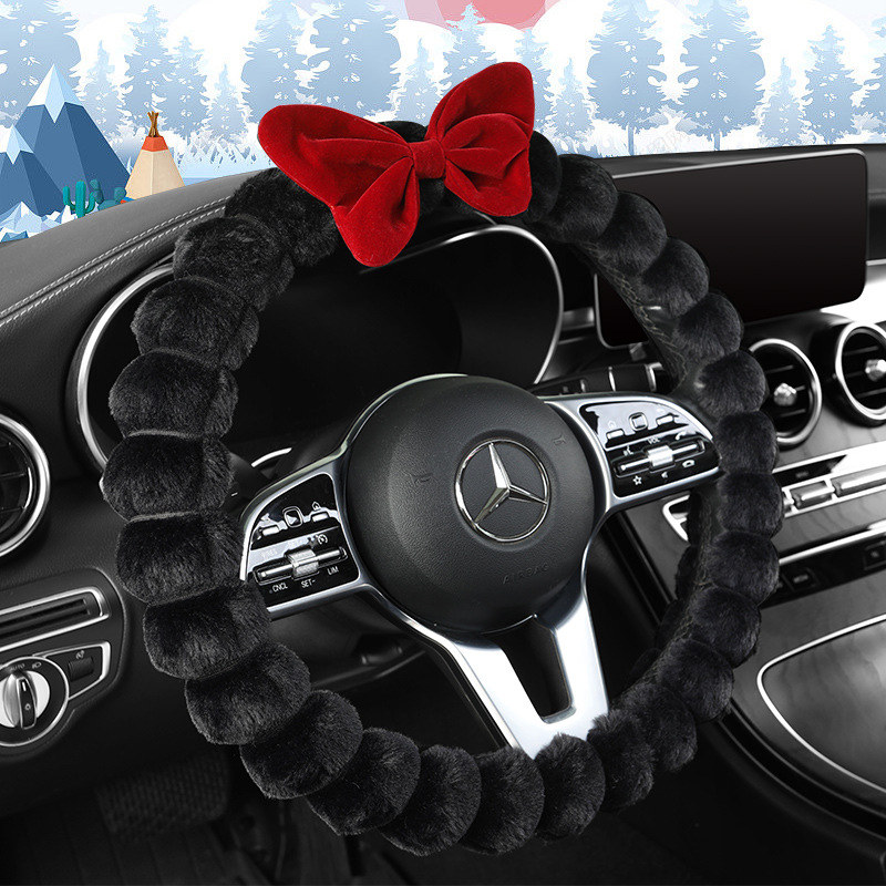 Ichabo potia volantu z umelého plyšu – zimný štýl, roztomilý dizajn, univerzálne uchytenie, materiál: umelý plyš