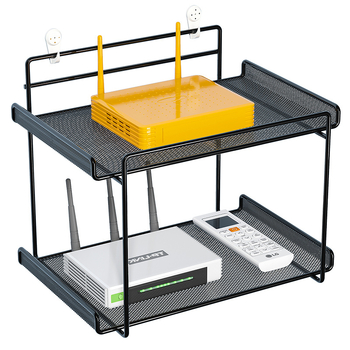 Raft de montat pe perete pentru router, fier forjat, două niveluri, fără găuri, pliabil și mobil