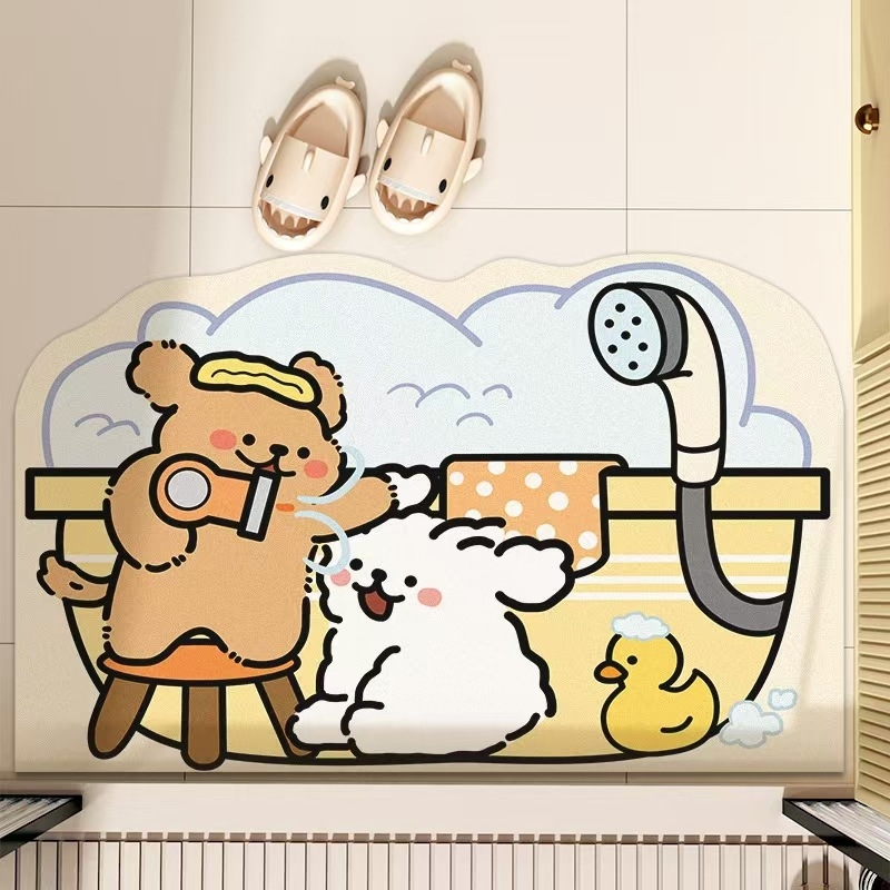 Covor de baie Cartoon, din lut diatom, formă extraterestru, model Cartoon, imprimare