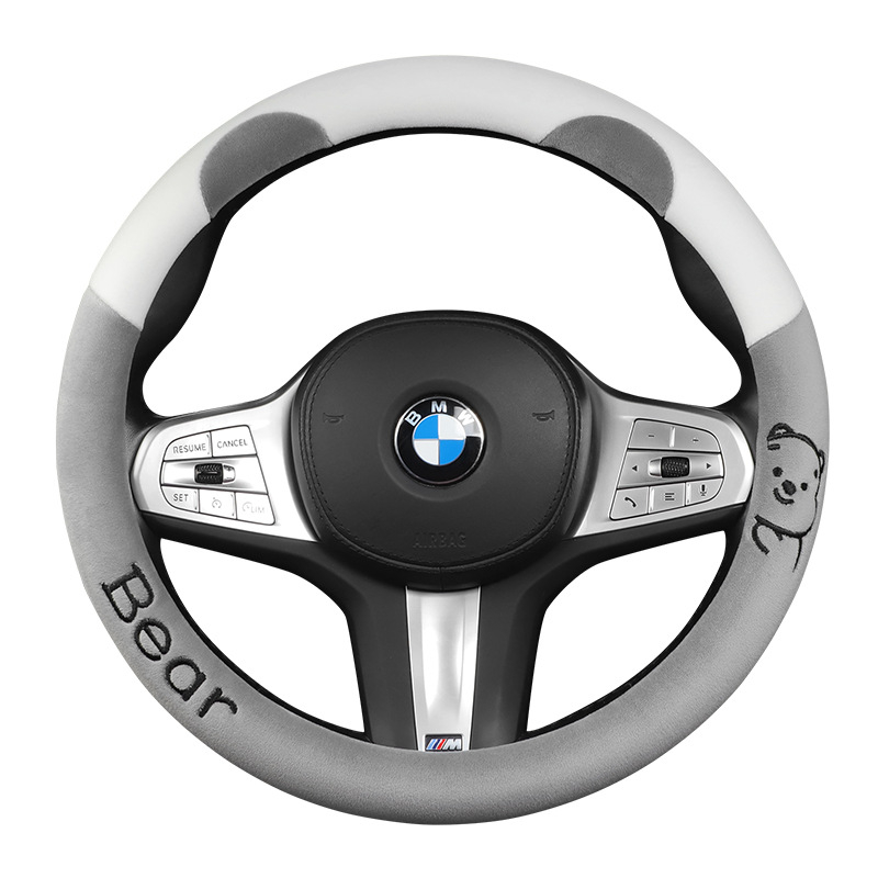 Husă volan auto — pluș artificial de iarnă, universală, acoperire completă a volanului