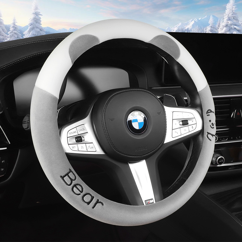 Husă volan auto — pluș artificial de iarnă, universală, acoperire completă a volanului