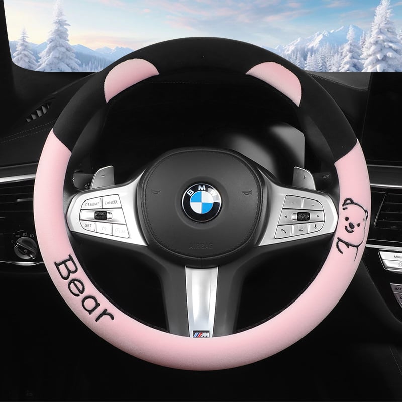 Husă volan auto — pluș artificial de iarnă, universală, acoperire completă a volanului
