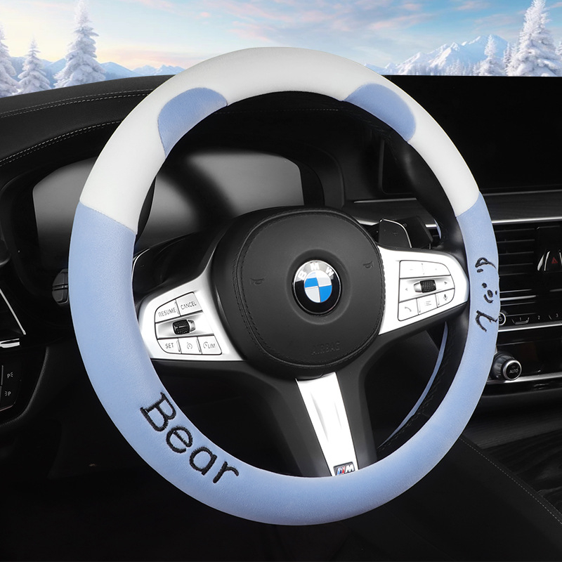 Husă volan auto — pluș artificial de iarnă, universală, acoperire completă a volanului