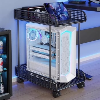 Dvodijelni pomični stalak za desktop računalo s prostorom za pohranu i rashladnom bazom, metalni okvir