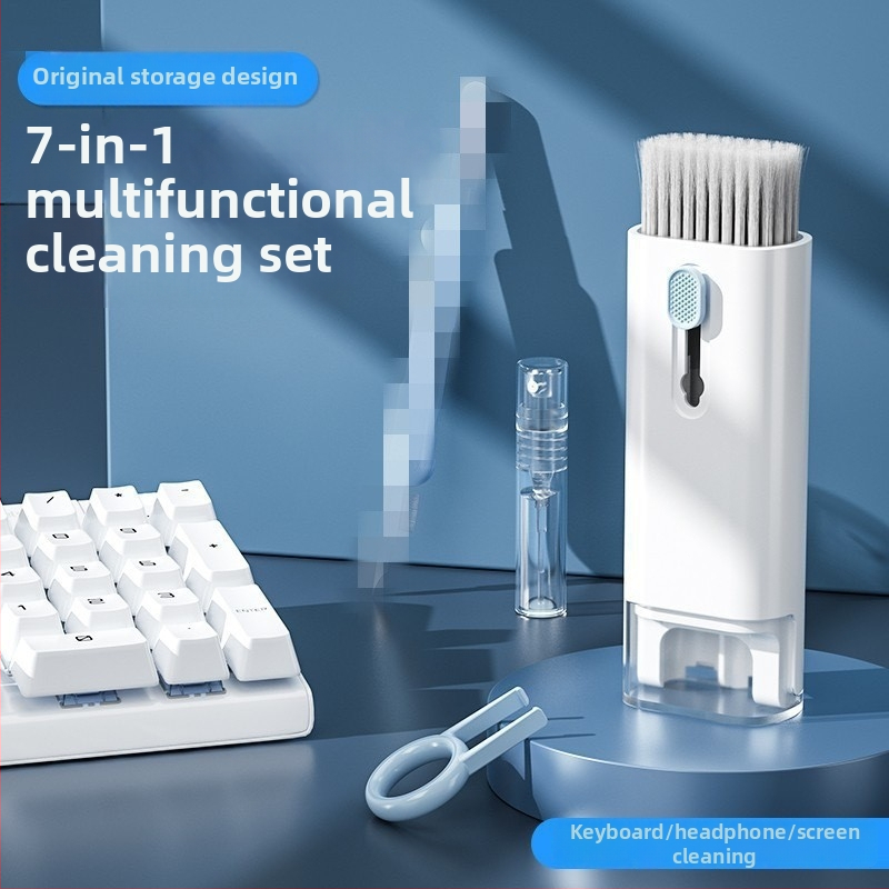 7-in-1 tīrīšanas komplekts tastatūrai ar taustiņu izvilkšanas rīku, tīrīšanas rīkiem telefona ekrānam un Bluetooth austiņām – ABS, 90 g, savietojams ar klaviatūru, universāls tīrīšanas komplekts