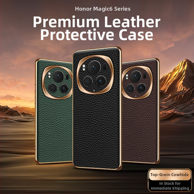 Carcasă de telefon Magic6/Pro pentru Glory, piele naturală, placare electroplating, protecție totală, disipare căldură, rezistentă la cădere, textură Lychee, personalizare disponibilă