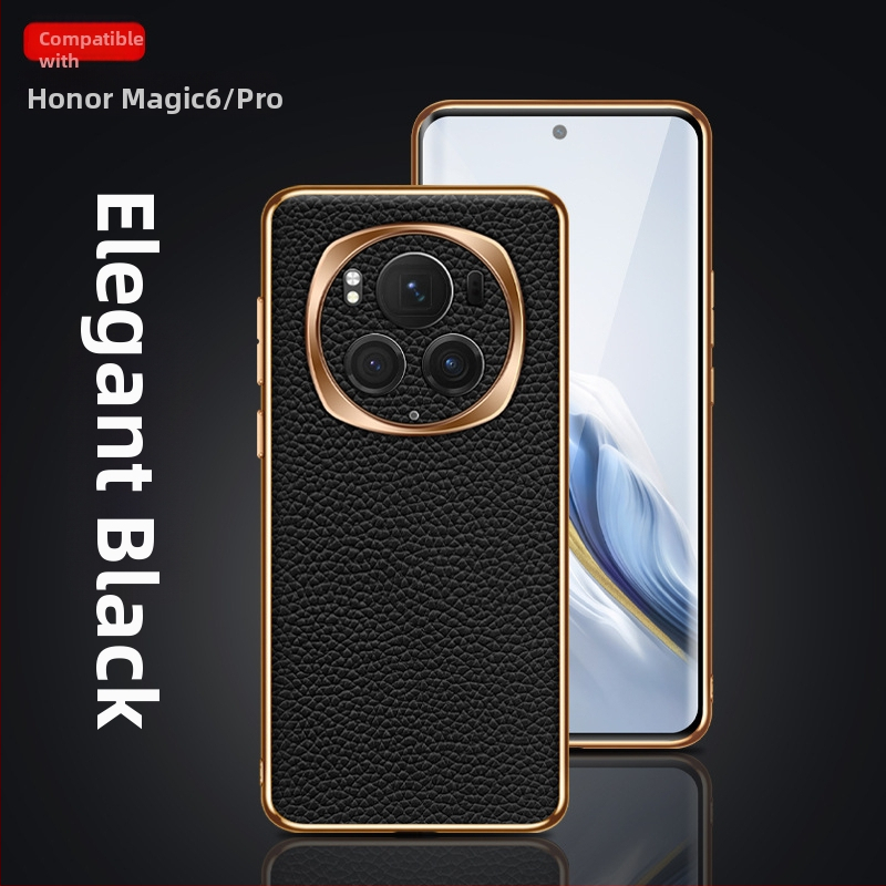 Carcasă de telefon Magic6/Pro pentru Glory, piele naturală, placare electroplating, protecție totală, disipare căldură, rezistentă la cădere, textură Lychee, personalizare disponibilă