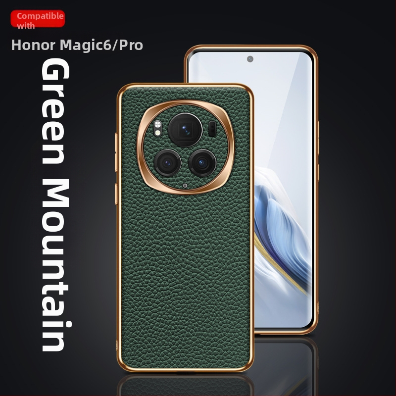 Carcasă de telefon Magic6/Pro pentru Glory, piele naturală, placare electroplating, protecție totală, disipare căldură, rezistentă la cădere, textură Lychee, personalizare disponibilă