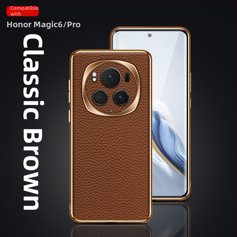 Carcasă de telefon Magic6/Pro pentru Glory, piele naturală, placare electroplating, protecție totală, disipare căldură, rezistentă la cădere, textură Lychee, personalizare disponibilă