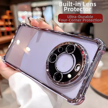 Kryt Huawei Mate60 Pro s airbagom na štyroch rohoch, priehľadný ochranný kryt objektívu s elektroplátovaním, PC+TPU