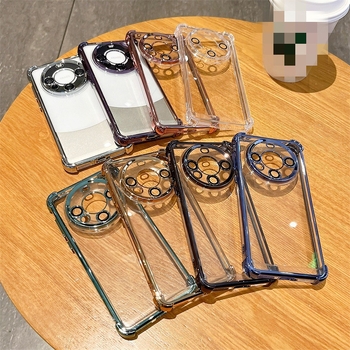 Kryt Huawei Mate60 Pro s airbagom na štyroch rohoch, priehľadný ochranný kryt objektívu s elektroplátovaním, PC+TPU