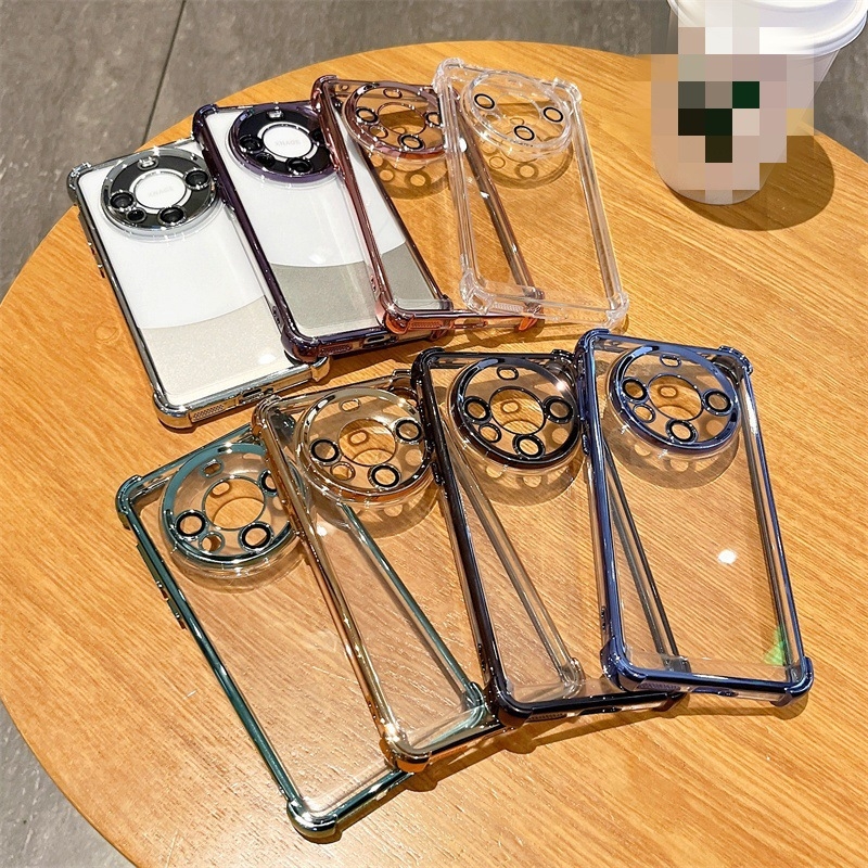 Kryt Huawei Mate60 Pro s airbagom na štyroch rohoch, priehľadný ochranný kryt objektívu s elektroplátovaním, PC+TPU