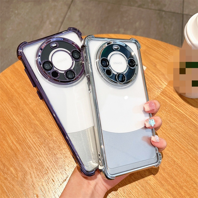 Kryt Huawei Mate60 Pro s airbagom na štyroch rohoch, priehľadný ochranný kryt objektívu s elektroplátovaním, PC+TPU